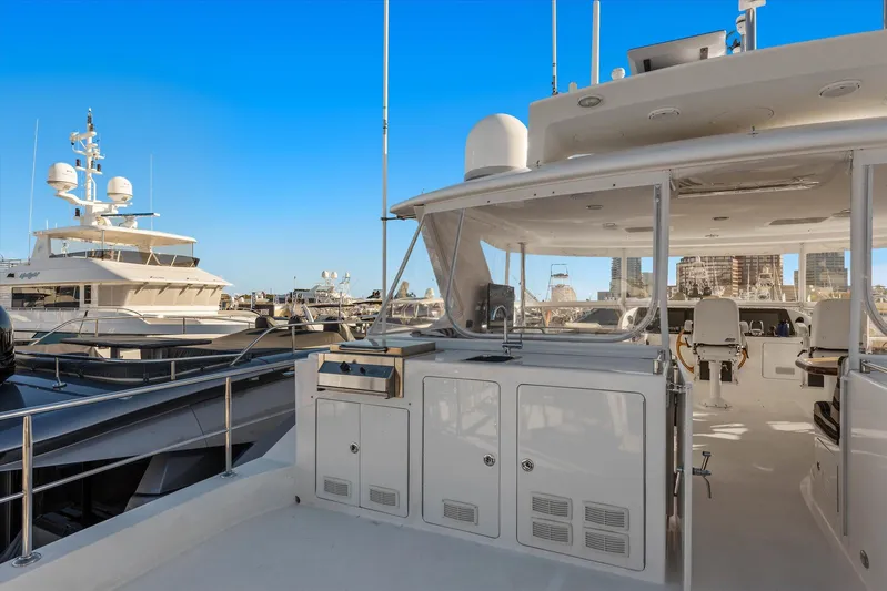 Miss Patti Yacht Photos Pics 2008 Ocean Alexander 74 Motoryacht docked, showcasing spacious deck and modern design.