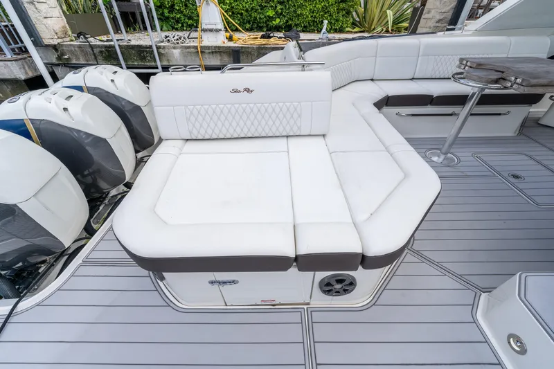  Yacht Photos Pics 2019 Sea Ray SLX 400 Outboard with luxurious white seating and sleek deck design.