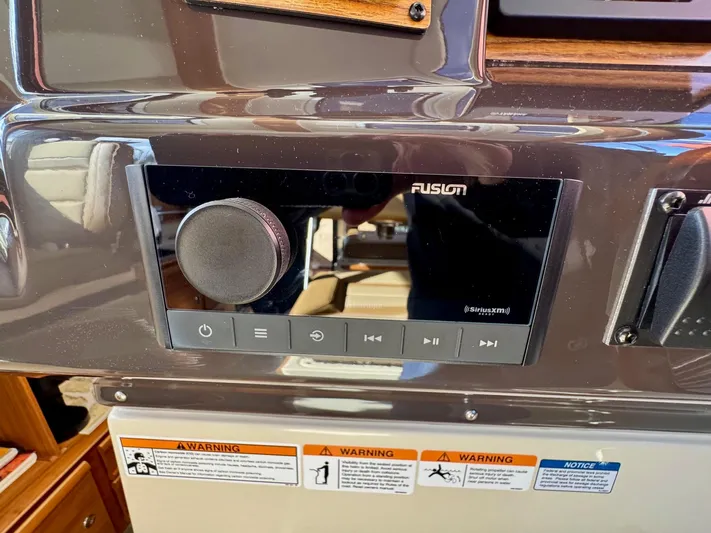  Yacht Photos Pics 2024 Ranger Tugs R-27 audio control panel with Fusion stereo system.