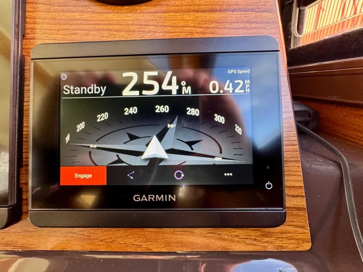  Yacht Photos Pics Garmin navigation display on 2024 Ranger Tugs R-27 boat dashboard.