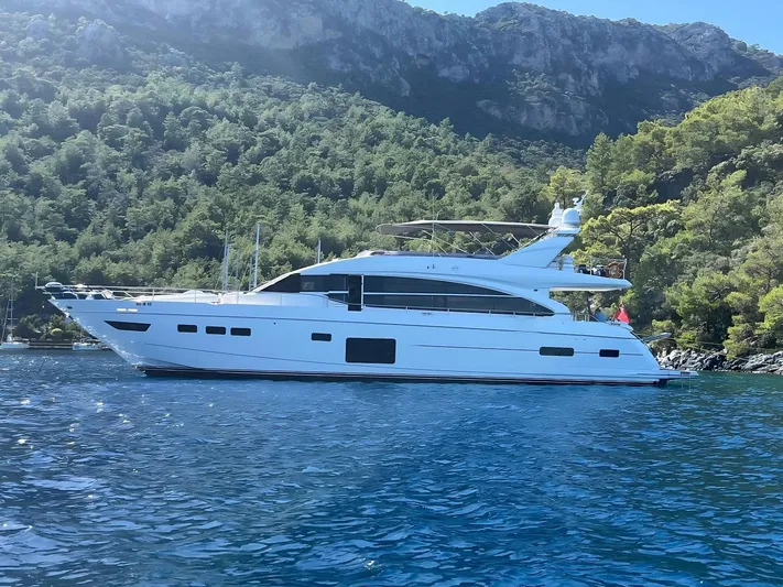 Ms Felice Yacht Photos Pics Luxury yacht Princess 82 Ms Felice, 2016 model, cruising in scenic coastal waters.