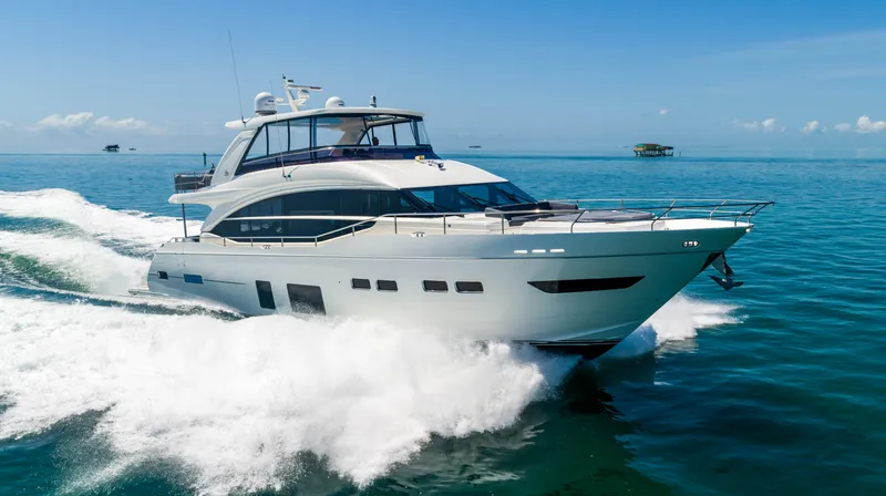 Comfortably Numb Yacht Photos Pics 2018 Princess Y75 Motor Yacht cruising on open water.