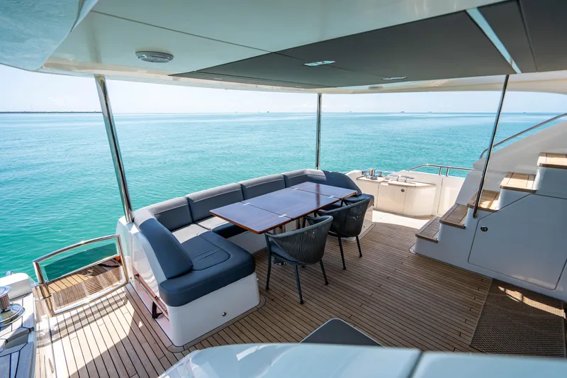 Comfortably Numb Yacht Photos Pics Spacious deck of 2018 Princess Y75 Motor Yacht with ocean view.