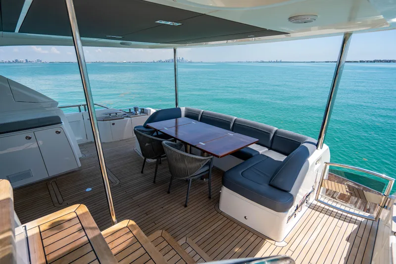 Comfortably Numb Yacht Photos Pics Spacious deck of 2018 Princess Y75 Motor Yacht with ocean view.