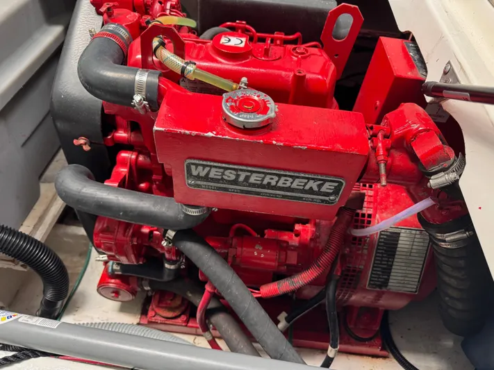 The Journey Yacht Photos Pics Red Westerbeke engine in 1999 Bayliner 3988 Command Bridge Motoryacht.