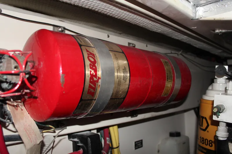 Holly Ann Yacht Photos Pics Fire suppression system in 2005 Rampage 38 Express engine room.