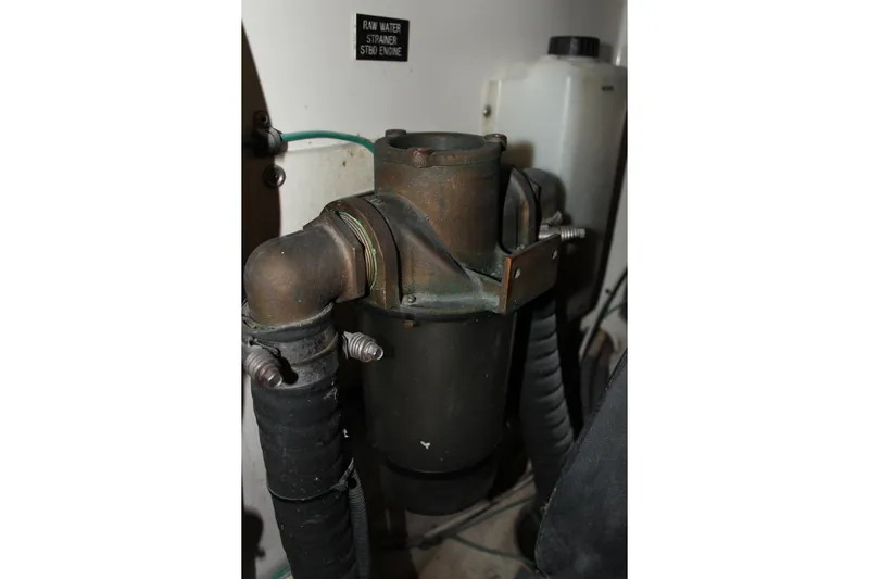 Holly Ann Yacht Photos Pics Raw water strainer in 2005 Rampage 38 Express engine compartment.