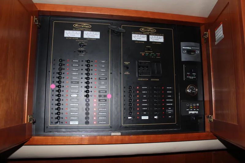 Holly Ann Yacht Photos Pics Electrical control panel inside a 2005 Rampage 38 Express boat.