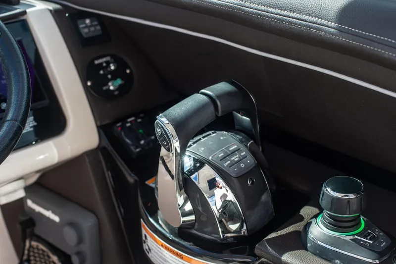 Dock's Knott Inn II Yacht Photos Pics 2018 Sea Ray SLX 350 Outboard helm controls with joystick and throttle.