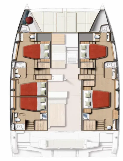  Yacht Photos Pics Floor plan of a 2026 Bali 5.2 catamaran, featuring spacious cabins and modern amenities.
