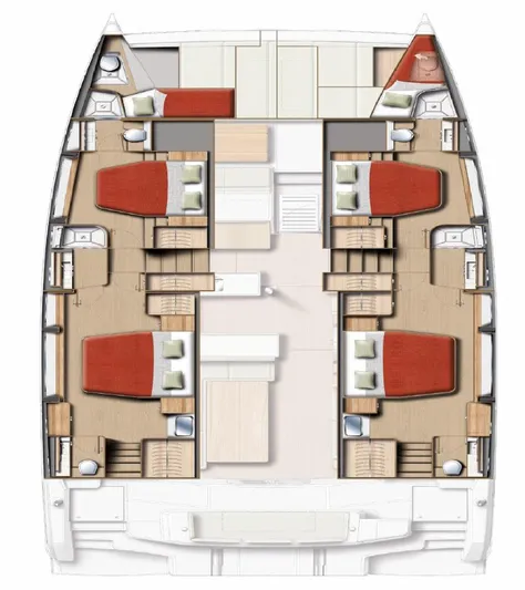  Yacht Photos Pics 2026 Bali 5.2 catamaran interior layout with multiple cabins and modern design.
