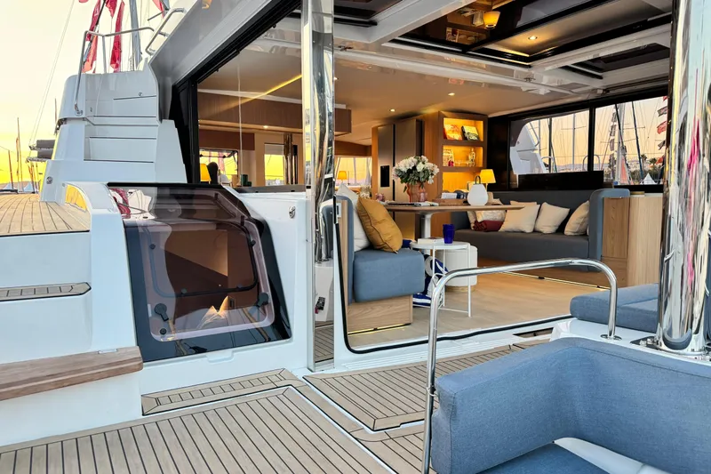  Yacht Photos Pics Luxurious Bali 5.2 yacht interior, 2026 model, featuring elegant seating and modern design.