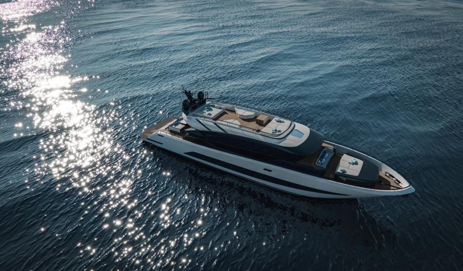 Luxurious 2025 AB 95 yacht cruising on sparkling blue waters.