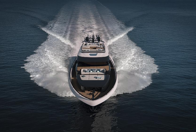 Luxury yacht AB 95 cruising on open water, 2025 model.