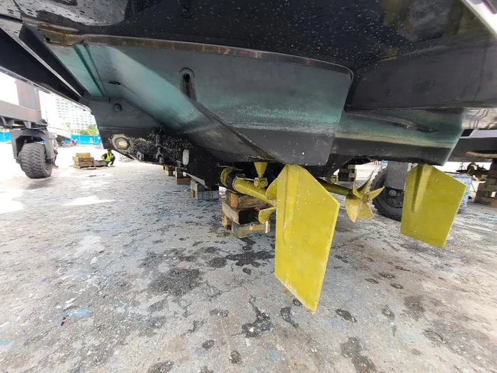  Yacht Photos Pics Underwater view of 2016 Anvera 55 boat propellers on dry dock.