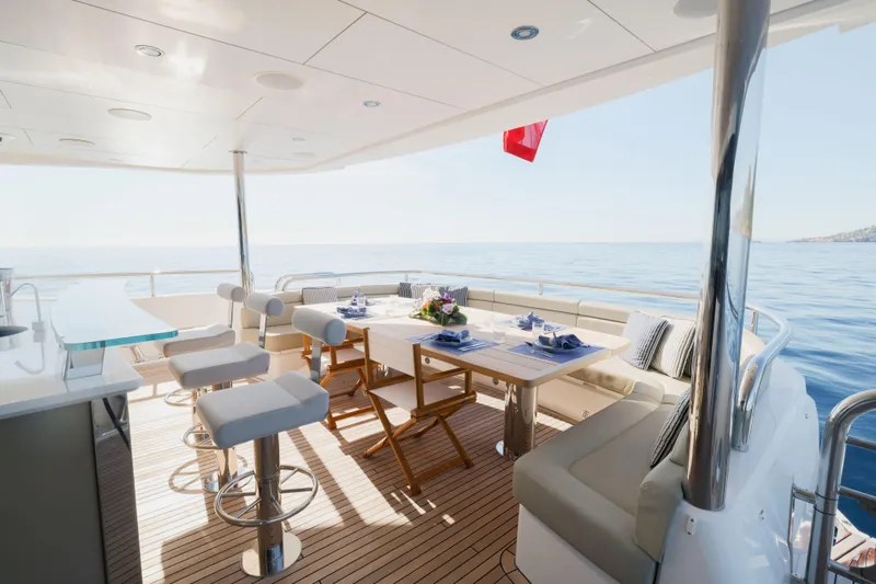 King Power Yacht Photos Pics Luxurious Sunseeker 116 Yacht 2016 deck with elegant seating and ocean view.