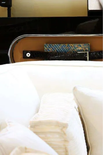  Yacht Photos Pics Luxurious interior of 2011 Otam 80 HT yacht with elegant bedding and modern design.