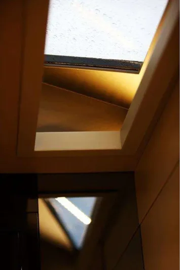  Yacht Photos Pics Skylight view inside 2011 Otam 80 HT yacht, showcasing modern design elements.