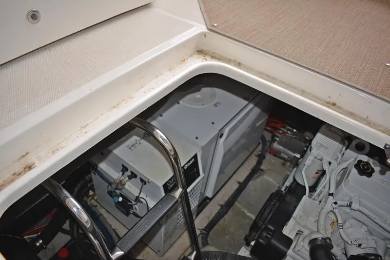  Yacht Photos Pics Engine compartment of 2017 Sea Ray Sundancer 460 yacht, showing machinery and components.