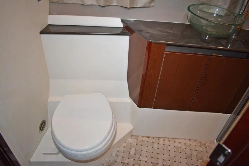  Yacht Photos Pics 2017 Sea Ray Sundancer 460 bathroom with modern toilet and glass sink.