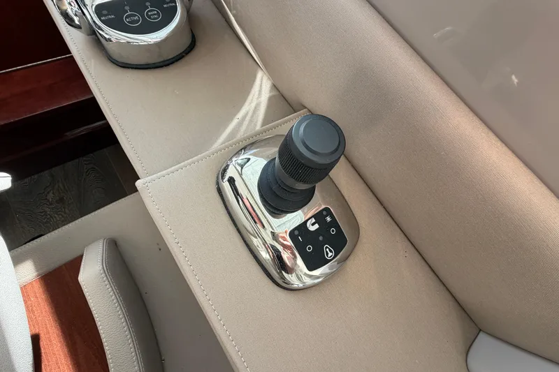  Yacht Photos Pics Joystick control on 2017 Sea Ray Sundancer 460 yacht, beige interior.