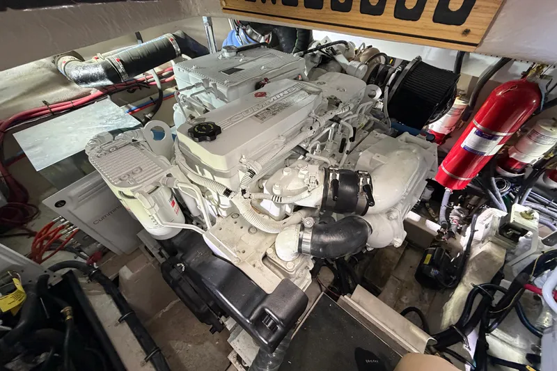  Yacht Photos Pics Engine room of 2017 Sea Ray Sundancer 460 yacht, showcasing mechanical components.