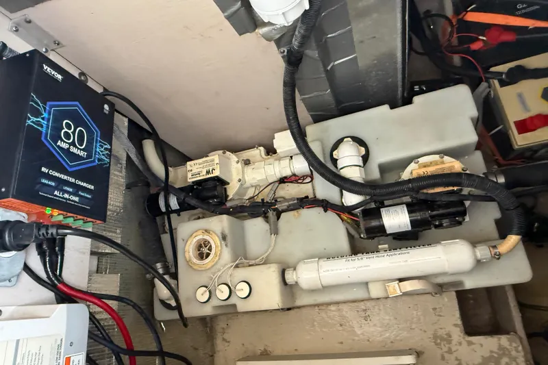  Yacht Photos Pics Engine compartment of 2014 Sea Ray 370 Venture with electrical components and wiring.