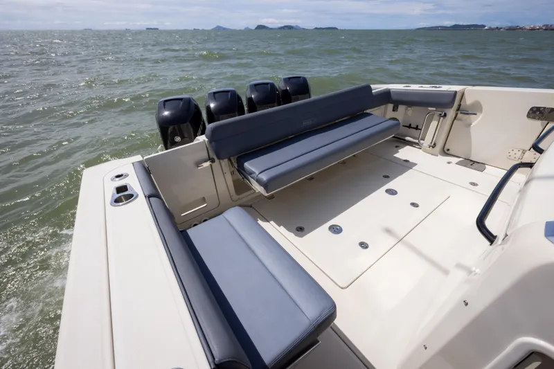 Pachanga Yacht Photos Pics 2021 Boston Whaler 420 Outrage boat with spacious seating and powerful engines on open water.