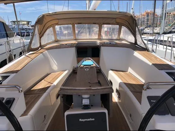 4850 Yacht Photos Pics Luxurious 2013 CNB BORDEAUX 60 yacht cockpit with elegant seating and navigation equipment.