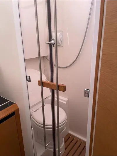 4850 Yacht Photos Pics Compact bathroom in 2013 CNB BORDEAUX 60 yacht with shower and toilet.