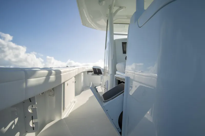  Yacht Photos Pics 2022 Yellowfin 39 Offshore boat deck with clear sky background.