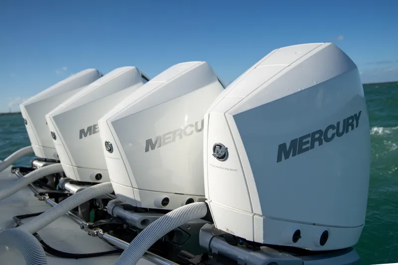  Yacht Photos Pics Four Mercury outboard engines on a 2022 Yellowfin 39 Offshore boat.