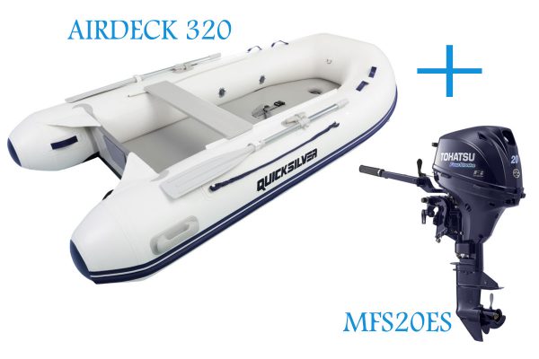 2020 QUICKSILVER &amp; Tohatsu Airdeck 320cm PVC Inflatable Boat &amp; 20hp Outboard Engine Bundle