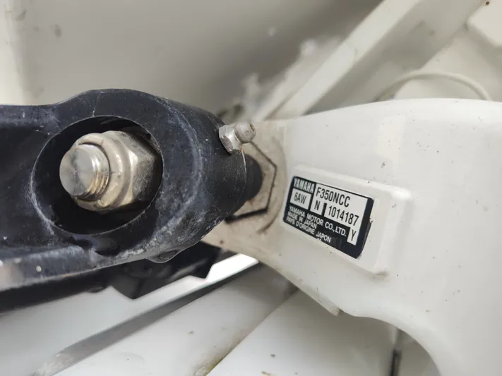  Yacht Photos Pics Close-up of Yamaha F350NCC engine part on 2017 Sea Fox 328 Commander boat.