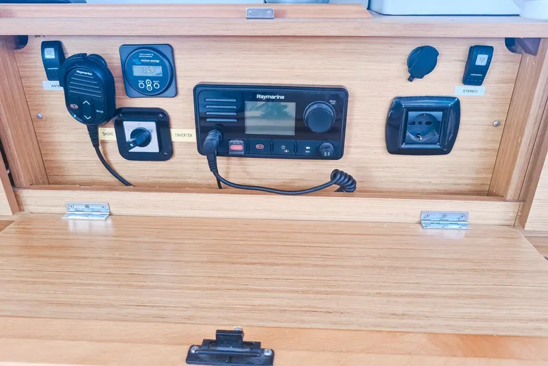  Yacht Photos Pics Control panel of 2009 Jeanneau Sun Odyssey 50 DS sailboat with Raymarine equipment.