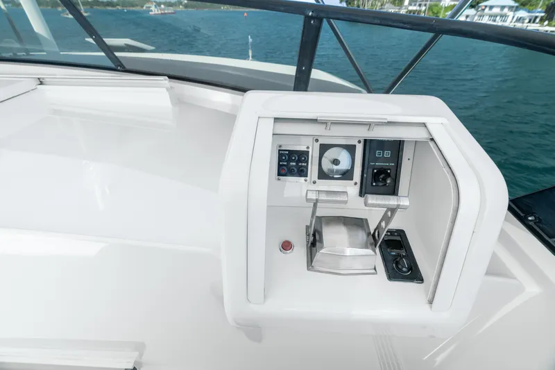 Crown Jewel Yacht Photos Pics Control panel on 1996 Broward 96 Raised Pilothouse MY yacht deck.