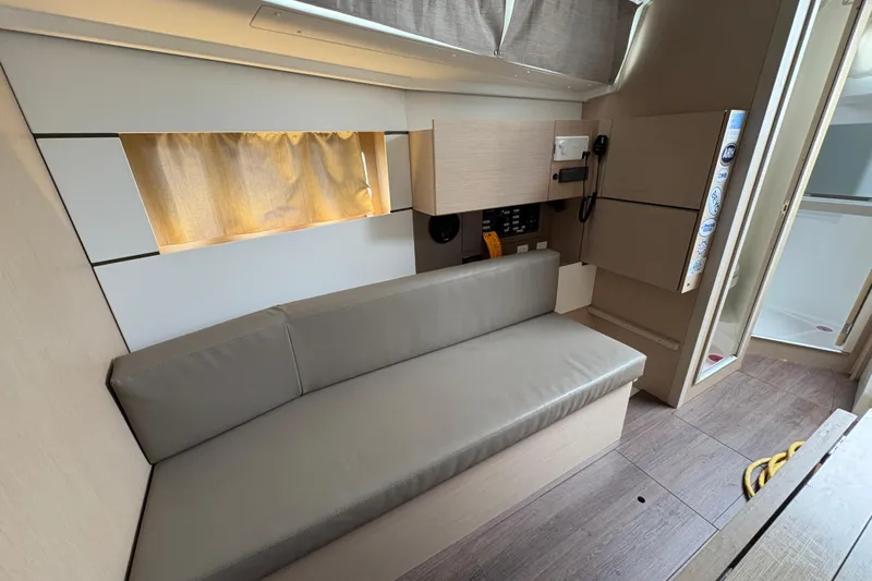  Yacht Photos Pics Interior of 2021 Beneteau Oceanis 38.1 yacht, featuring a sleek, modern seating area.