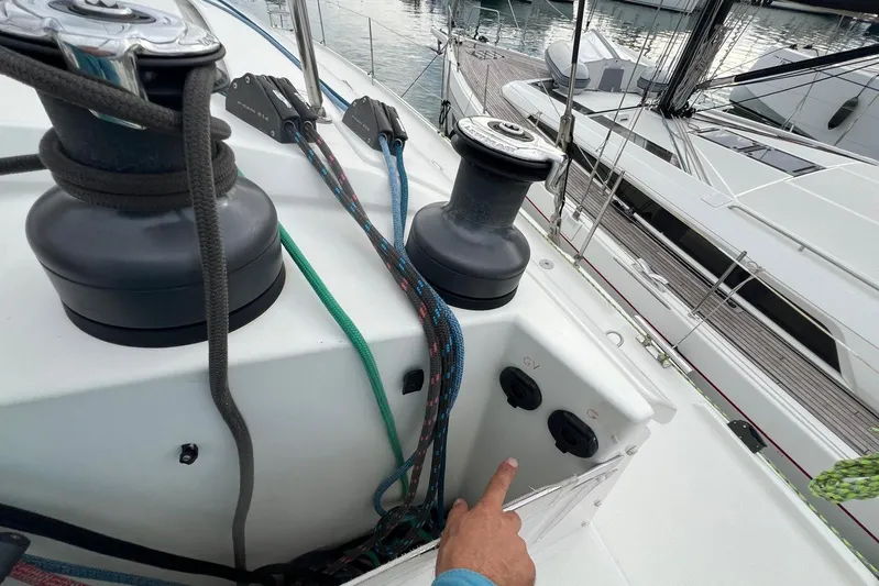 B&b Yachts Yacht Photos Pics 2019 Fountaine Pajot SABA 50 yacht deck with winches and ropes.
