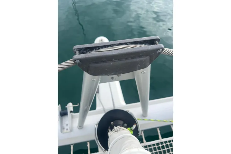 B&b Yachts Yacht Photos Pics Close-up of a 2019 Fountaine Pajot SABA 50 yacht's rigging and deck details.