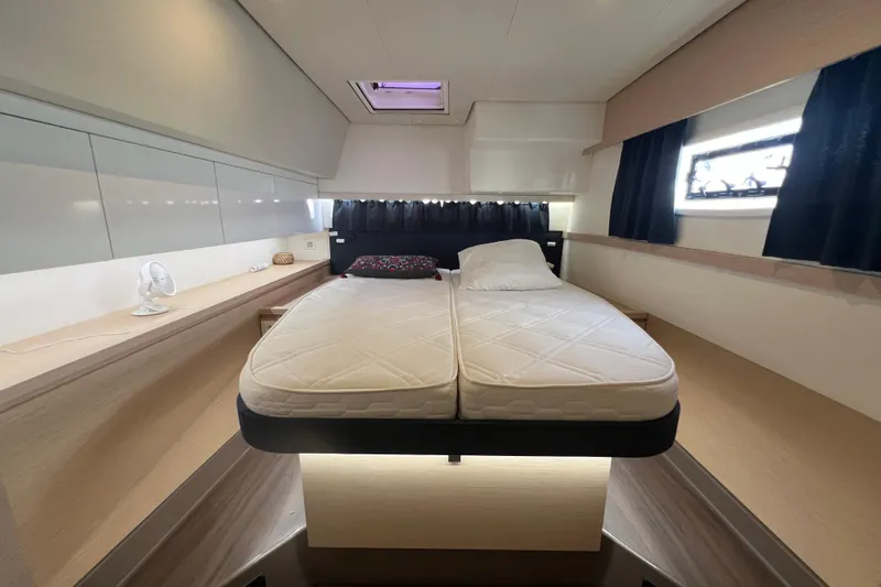 B&b Yachts Yacht Photos Pics Luxurious cabin interior of 2019 Fountaine Pajot SABA 50 catamaran with modern design.