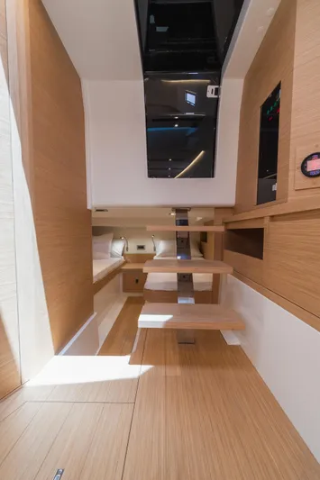  Yacht Photos Pics Interior of 2025 Pardo Yachts P38, featuring modern wood finishes and sleek design elements.
