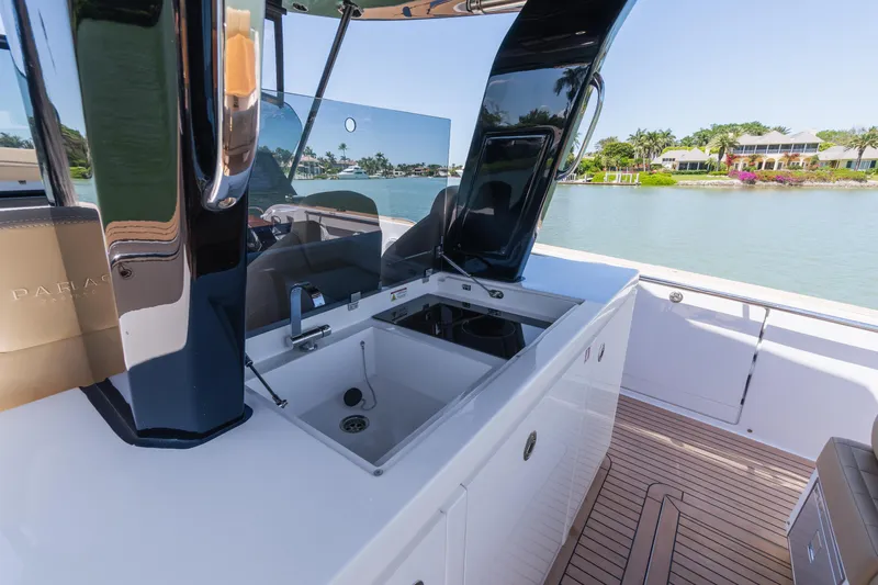  Yacht Photos Pics 2025 Pardo Yachts P38 deck with sleek sink and modern design.