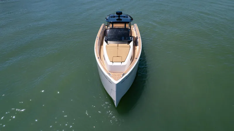  Yacht Photos Pics 2025 Pardo Yachts P38 luxury yacht on calm water, aerial view.