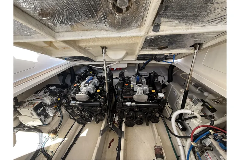  Yacht Photos Pics Engine room of 2011 Sea Ray 370 Sundancer with dual engines and mechanical components.