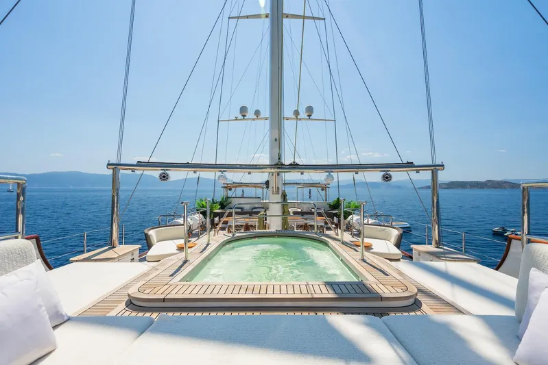 The Langley Yacht Photos Pics Luxurious 2009 Aegean Yacht 3 Mast Schooner with deck jacuzzi and ocean view.