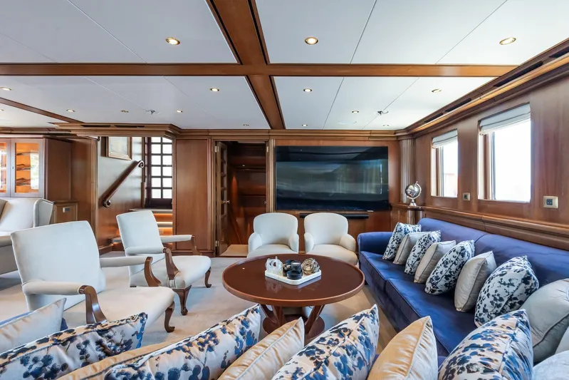 The Langley Yacht Photos Pics Luxurious interior of 2009 Aegean Yacht 3 Mast Schooner with elegant seating and decor.