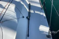 Deck of 2003 Solaris 36 sailboat with rigging and hardware.