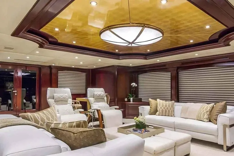 True Love Yacht Photos Pics Luxurious interior of 2003 Trinity Yachts motoryacht with elegant seating and modern decor.