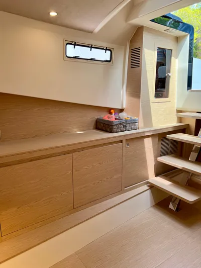  Yacht Photos Pics 2024 Solaris Power 44 Open interior with modern wood finish and natural lighting.