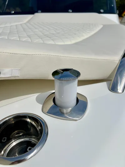  Yacht Photos Pics 2024 Solaris Power 44 Open yacht detail with luxurious white seating and chrome fixtures.